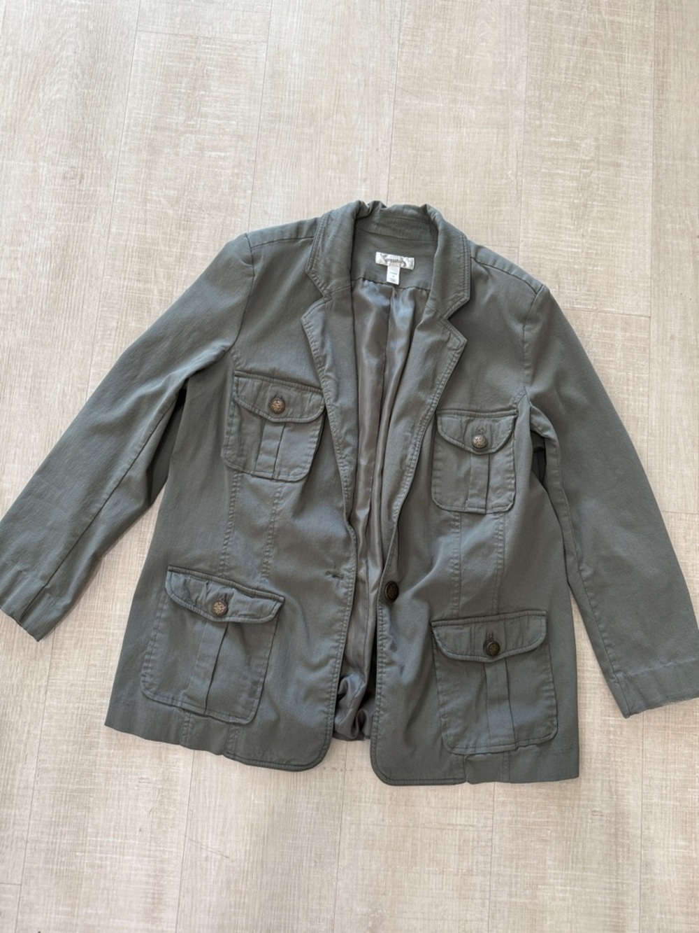 Dressbarn Olive Green Utility Blazer Jacket Women 1x Military Style Stretch